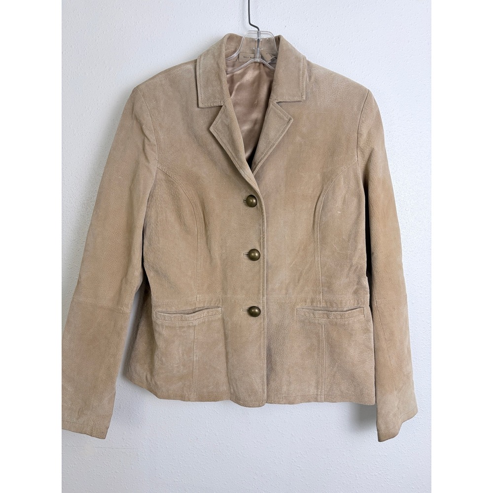 Vintage 90s Boho Suede Leather Blazer Tan Ruff Hewn Women's L